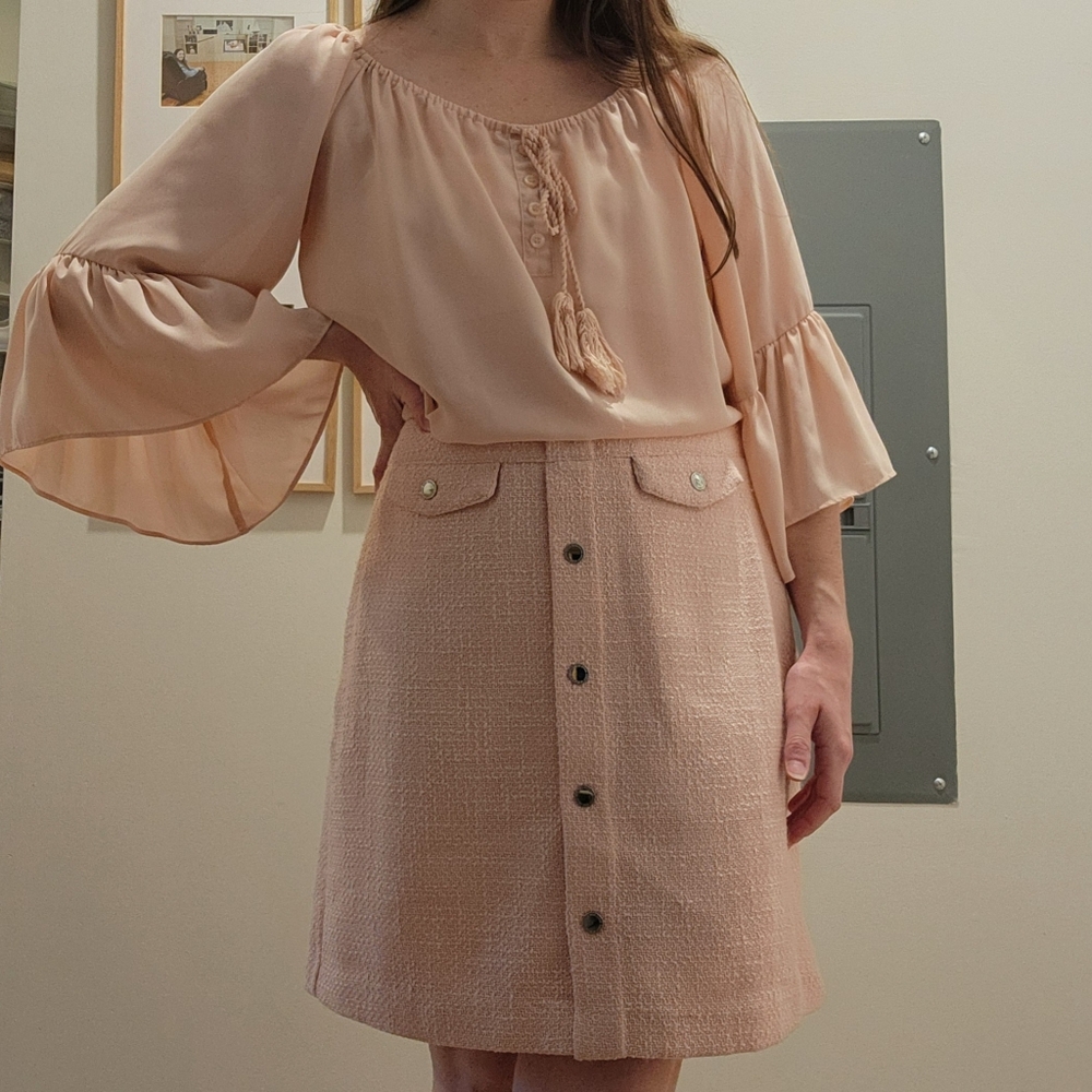 Women's Flowy Light Pink Blouse with Tassel